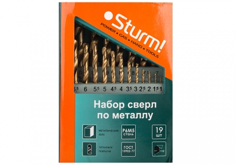 products/Набор сверл Sturm 1055-03-SS3, по металлу, с титановым покрытием, в кейсе, 19 шт