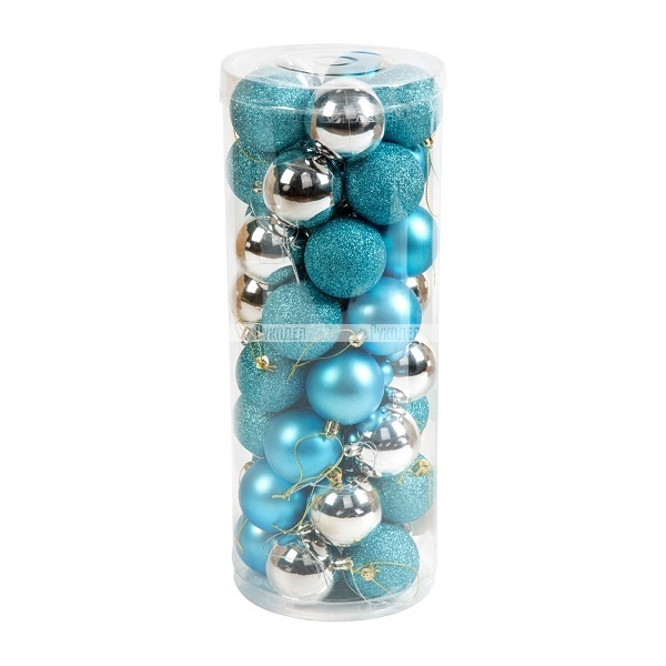 Набор ёлочных шаров, пластик, синий/серебро микс, 40 шт. в упаковке, Winter Glade, арт. 60140G258