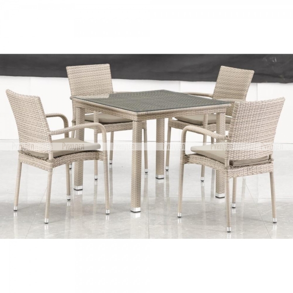 Комплект плетеной мебели Afina T257C/Y376C-W85 Latte (4+1) + подушки на стульях
