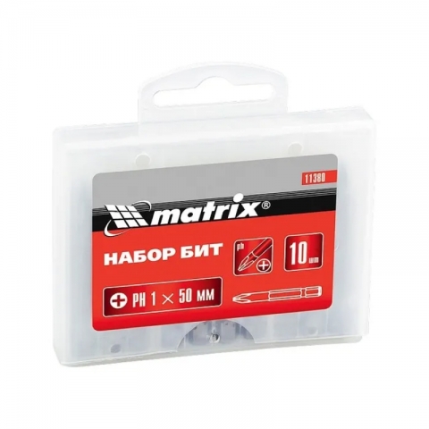 products/Набор бит Pz1 x 50 мм, сталь 45Х, 10 шт., в пласт. боксе MATRIX 11386