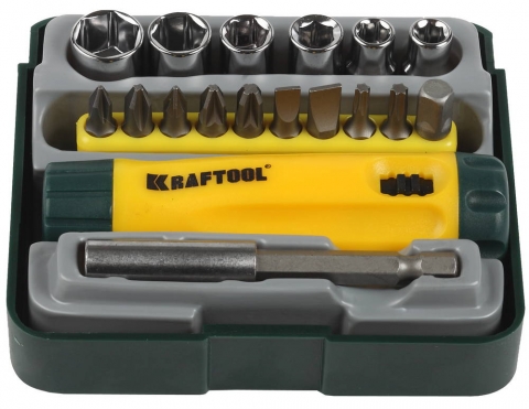 products/Набор KRAFTOOL "EXPERT": Отвертка реверсивная с битами, адаптером и торцовыми головками, Cr-V, 18 предметов