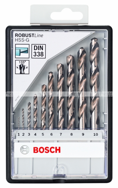 10 СВЕРЛ Bosch HSS-G. ЗАТОЧКА 135. ROBUST LINE 2607010535