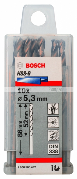 Сверло HSS-G Standardline (10 шт; 5.3х86 мм; HSS) по металлу Bosch 2608585492