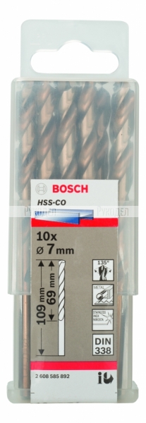 Сверло HSS-Co Standardline (10 шт; 7х109 мм; DIN 338) по металлу Bosch 2608585892