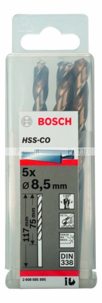 Сверло HSS-Co Standardline (5 шт; 8.5х117 мм; DIN 338) по металлу Bosch 2608585895