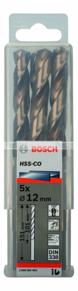 Сверло HSS-Co Standardline 5 шт; 12х151 мм; DIN 338 по металлу Bosch 2608585903