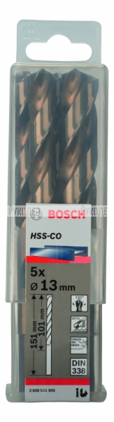 Сверло HSS-Co Standardline (5 шт; 13х151 мм; DIN 338) по металлу Bosch 2608585905