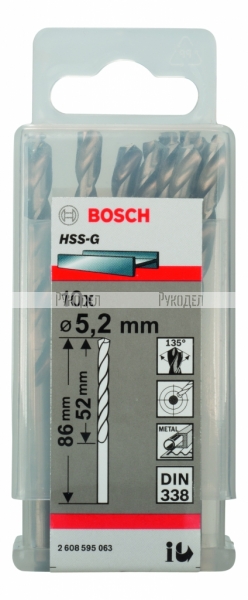 Сверло HSS-G Standardline (10 шт; 5.2х86 мм; HSS) по металлу Bosch 2608595063