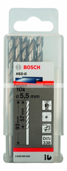 Сверло HSS-G Standardline (10 шт; 5.5х93 мм; HSS) по металлу Bosch 2608595064