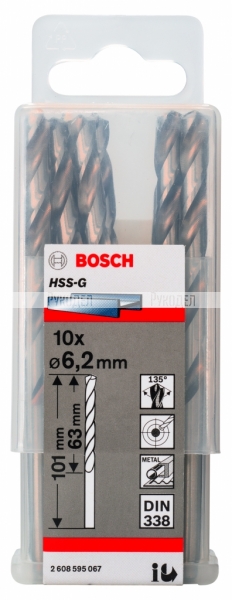 Сверло HSS-G Standardline (10 шт; 6.2х101 мм; HSS) по металлу Bosch 2608595067