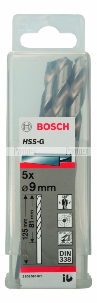 Сверло HSS-G Standardline (5 шт; 9х125 мм; HSS) по металлу Bosch 2608595075