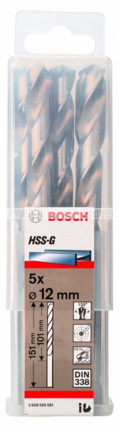 Сверло HSS-G Standardline (5 шт; 12х151 мм; HSS) по металлу Bosch 2608595081