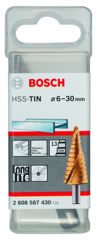 products/Сверло ступенчатое по металлу HSS-TiN 13 ступеней 6-30 мм Bosch 2608587430