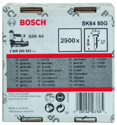 products/Штифты 2500 шт. для гвоздезабивателя GSK 64 (50х2,8х1,45 мм) Bosch 2608200505