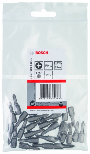 Набор расходников (Биты 25 мм; 25 шт) PHILLIPS 1 XH Bosch 2607001510