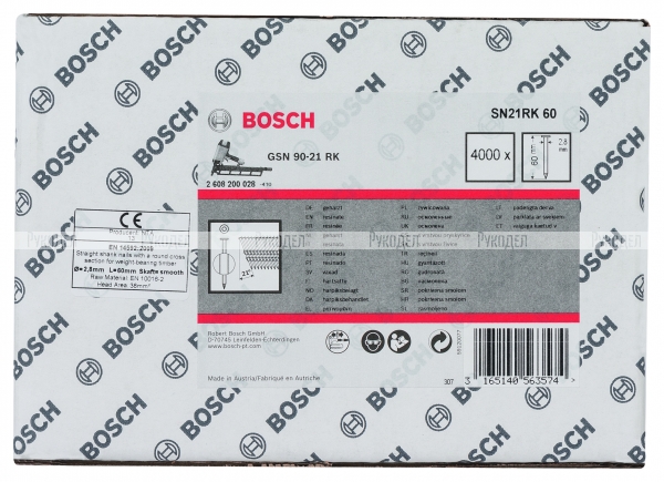 4000 ГВОЗДЕЙ Bosch Д/GSN 90-21 RK. SN21RK 60 2608200028