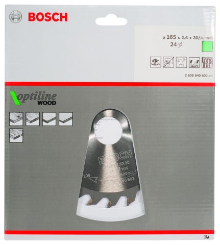 products/Диск пильный по дереву OPTILINE (165х30 мм; 24T) для ручных циркулярных пил Bosch 2608640602