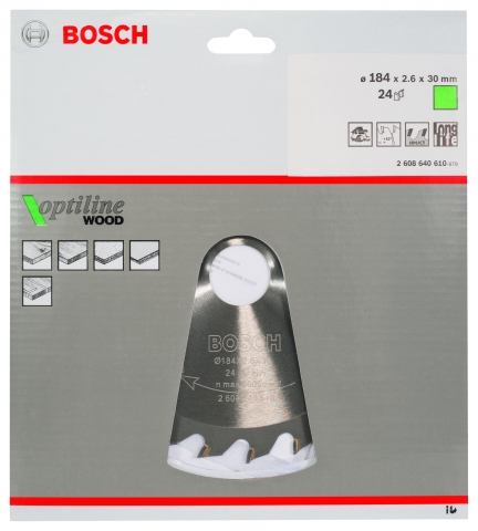 products/Диск пильный по дереву OPTILINE (184х30 мм; 24T) для ручных циркулярных пил Bosch 2608640610