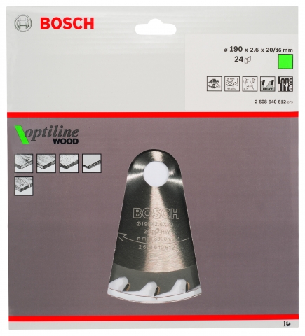 products/Диск пильный по дереву OPTILINE (190х20 мм; 24T) для ручных циркулярных пил Bosch 2608640612