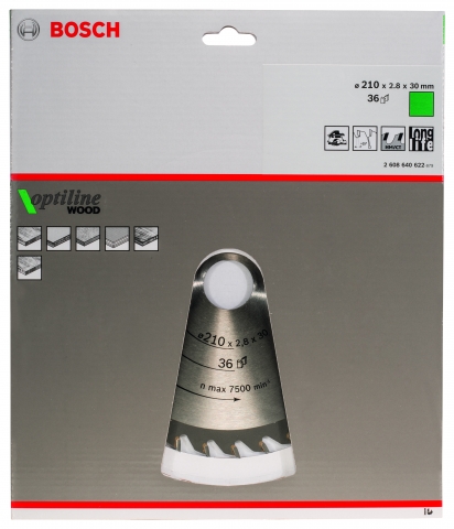 products/Диск пильный по дереву OPTILINE (210х30 мм; 36T) для ручных циркулярных пил Bosch 2608640622