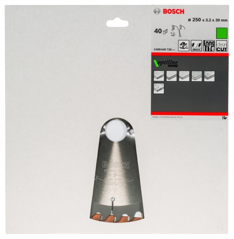 products/Диск пильный по дереву OPTILINE (250х30 мм; 40T) для ручных циркулярных пил Bosch 2608640728