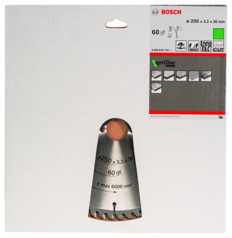 products/Диск пильный по дереву OPTILINE (250х30 мм; 60T) для ручных циркулярных пил Bosch 2608640729