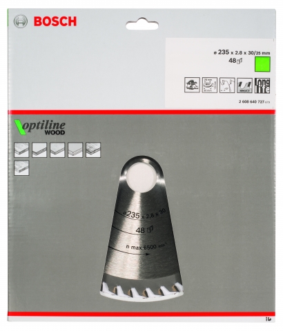 products/Диск пильный по дереву OPTILINE (235х30 мм; 48T) для ручных циркулярных пил Bosch 2608640727