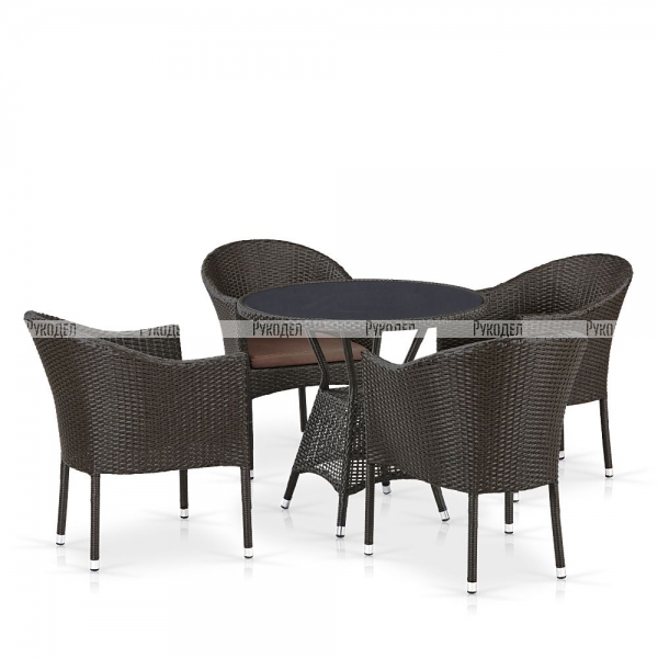 Обеденный комплект плетеной мебели T190A/Y350A-W53-D96 4Pcs Brown (4+1) Afina
