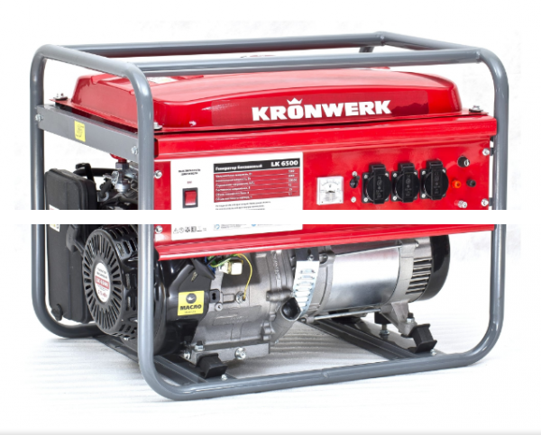 Генератор бензиновый LK 6500,5,5 кВт, 230 В, бак 25 л, ручной старт, Kronwerk 94689