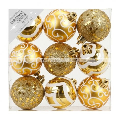 Набор ёлочных шаров, пластик, Ø 6 см, золотой, 9 шт в уп. Winter Glade 81074G001