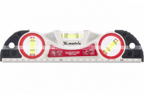Уровень алюминиевый литой, фрезерованный, 3 глазка, две ударные площадки, 235 мм MATRIX