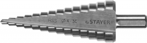 products/STAYER 4-30мм, 14 ступеней, сверло ступенчатое, сталь HSS арт.29660-4-30-14