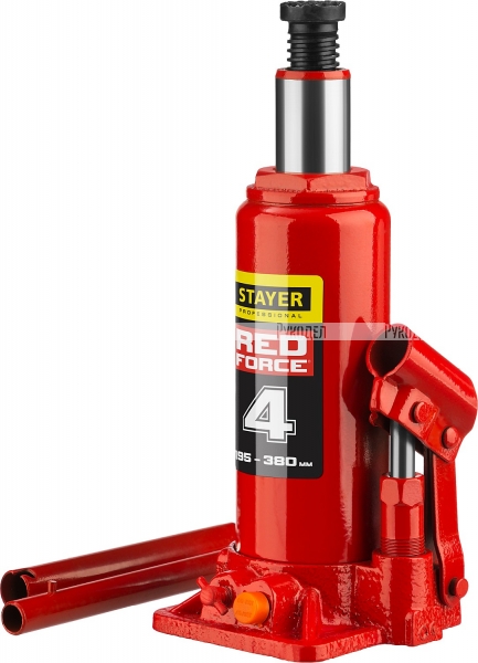 STAYER RED FORCE 4т 194-372мм домкрат бутылочный гидравлический арт.43160-4_z01