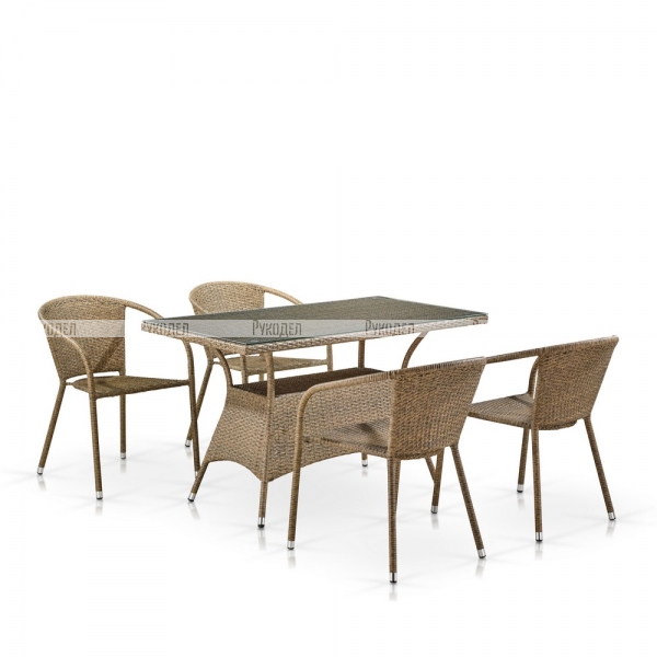 Комплект мебели Afina из искусственного ротанга T198D/Y137C-W56 Light Brown (4+1), арт. T198D/Y137C-W56 Light Brown 4Pcs