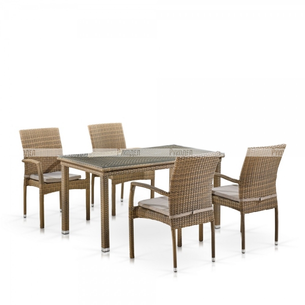 Комплект плетеной мебели Afina T256B/Y379B-W65 Light Brown (4+1), арт. T256B/Y379B-W65 Light Brown 4Pcs