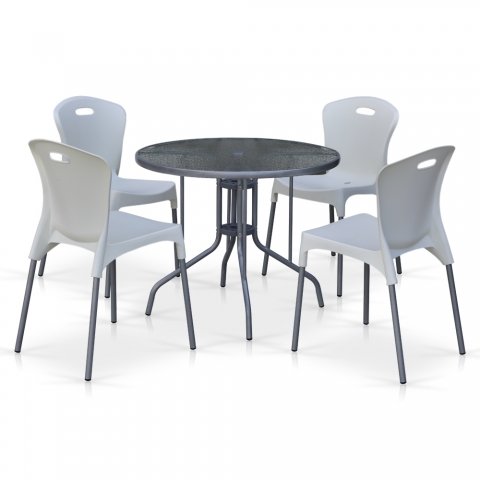 products/Комплект мебели для летнего кафе TD90/XRF065AW-White (4+1) Afina