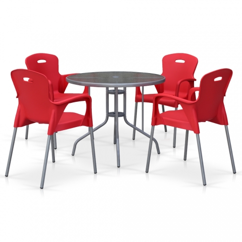 products/Комплект мебели для летнего кафе TD90/XRF065BR-Red (4+1) Afina