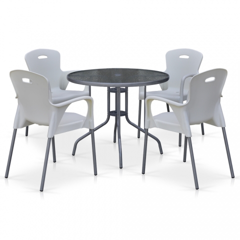 products/Комплект мебели для летнего кафе TD90/XRF065BW-White (4+1) Afina
