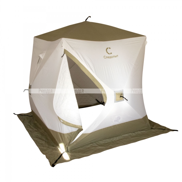 Палатка зимняя куб СЛЕДОПЫТ "Premium" 1,8х1,8 м, S по полу 3,2 кв.м, 3 слоя, цв. оливковый/белый, PF-TW-13