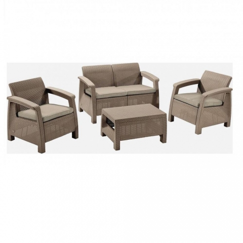 products/Комплект мебели с диваном Yalta 2set AFM-1020B Beige/Cappuccino (имитация ротанга) 4Pcs, Afina