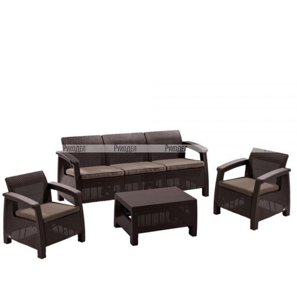 Пластиковый комплект Afina для отдыха с диваном Yalta 3set AFM-1030A Brown/Cappuccino